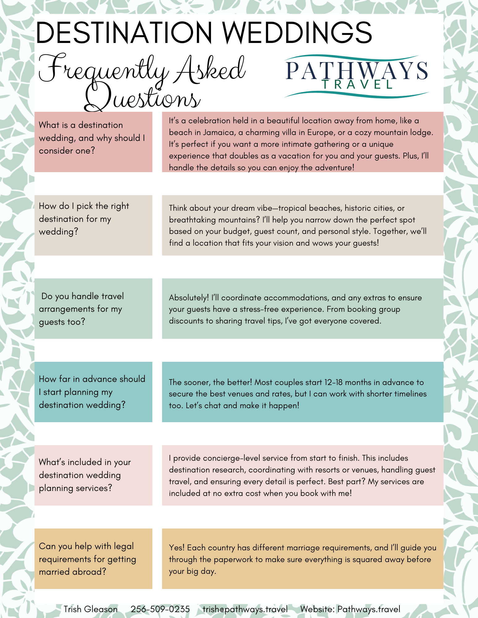 A list of FAQ for Destination weddings to help couples plan their destination wedding